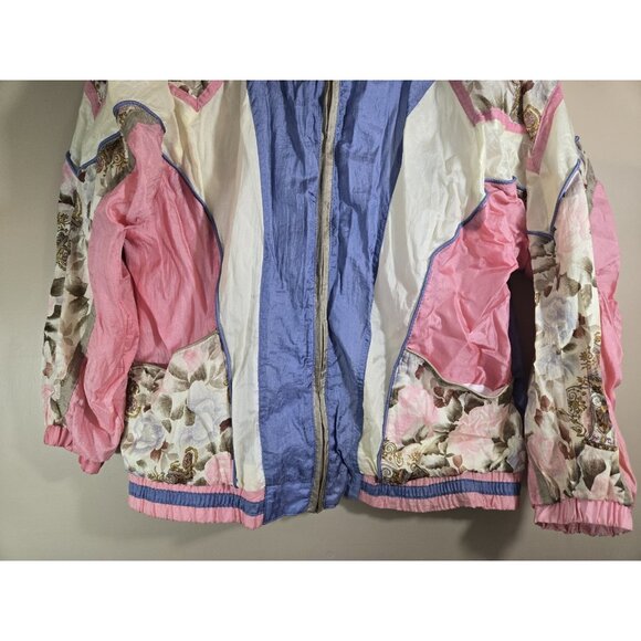 Vtg 80s Bolo Spirit Floral Purple Colorblock Nylon Full Zip Track Jacket Sz XL - Picture 2 of 13